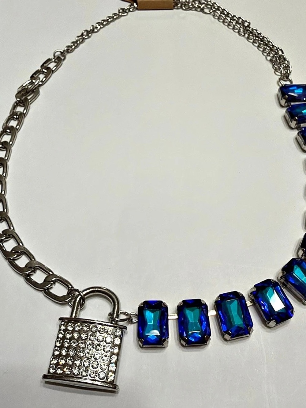 Blue & Silver Padlock Statement Necklace